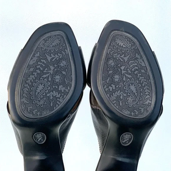 Söfft Black Leather Open Toe Wide Band Tapered Chunky Heel Sandals Women’s 10 - Picture 9 of 10